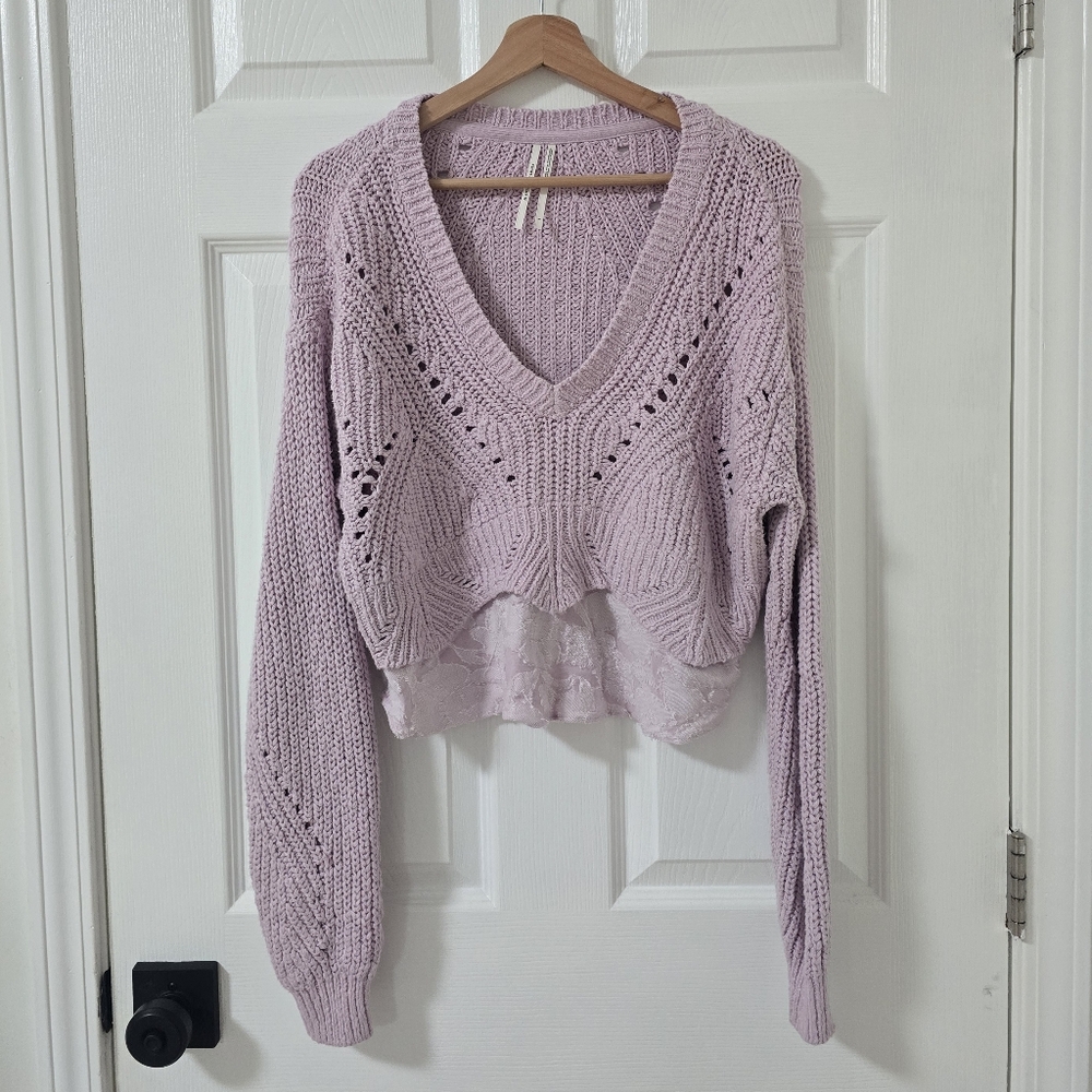 Anthropologie Lilac Layered Cable Knit Slouchy Sweater Size S - Picture 5 of 9